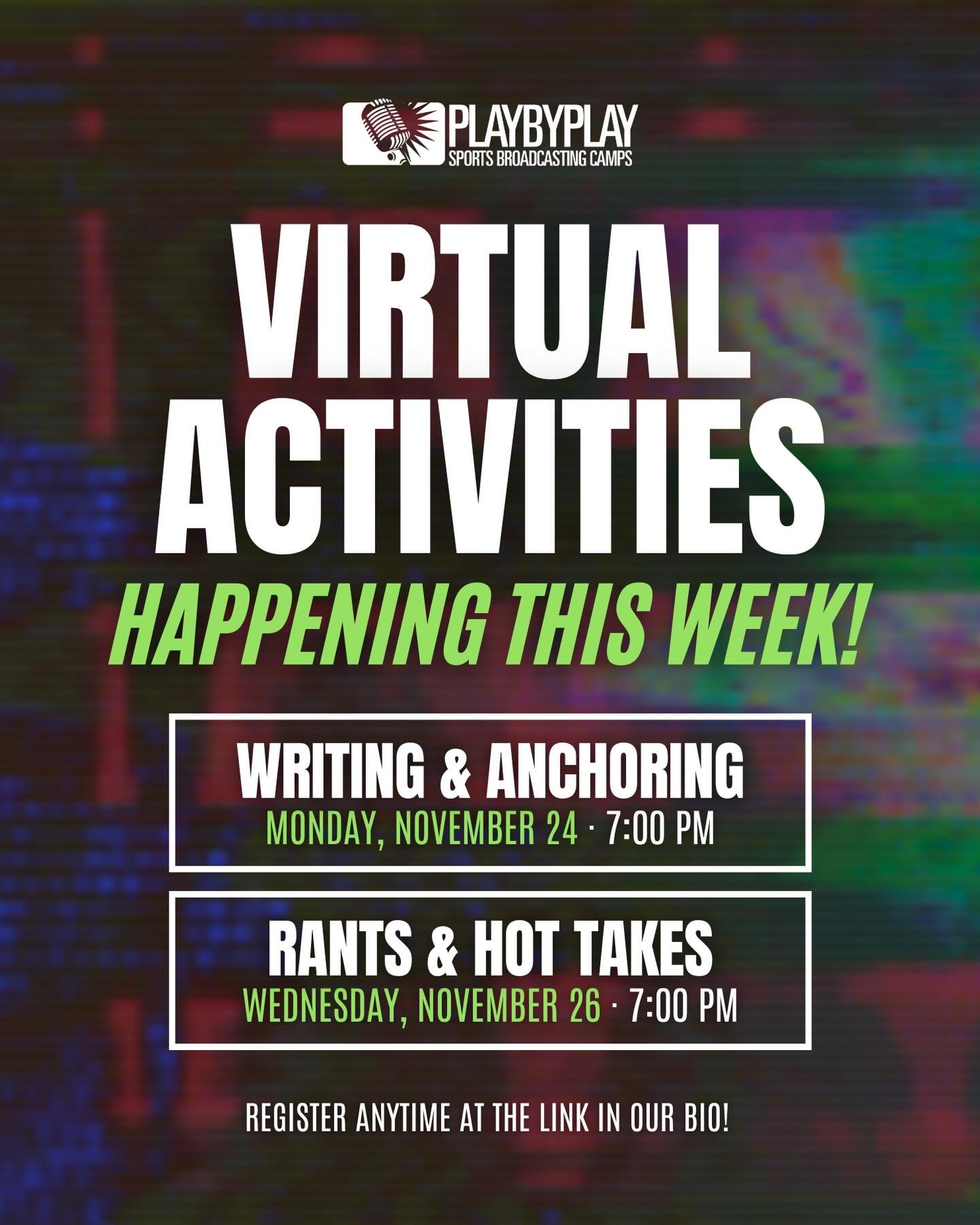 Virtual Activities happening this week: Writing &amp; Anchoring and Rants &amp; Hot Takes! What are you most excited about?

The fun continues through April&mdash;join anytime at the link in our bio.

#rant #hottake #anchoring #writing #reporting #sp