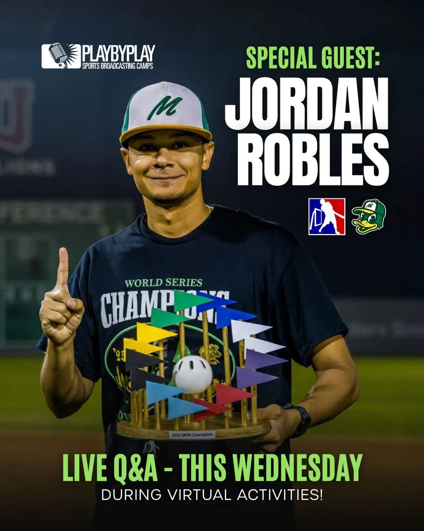 This Wednesday: MLW star Jordan Robles joins our Virtual Activities for a press-conference Q&amp;A! 🎙️⚾️

Register anytime at the link in our bio &mdash; sessions run through April 2026. 🔥