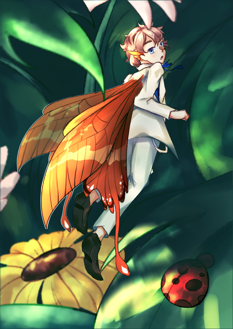 Digital art of a butterfly character in a garden