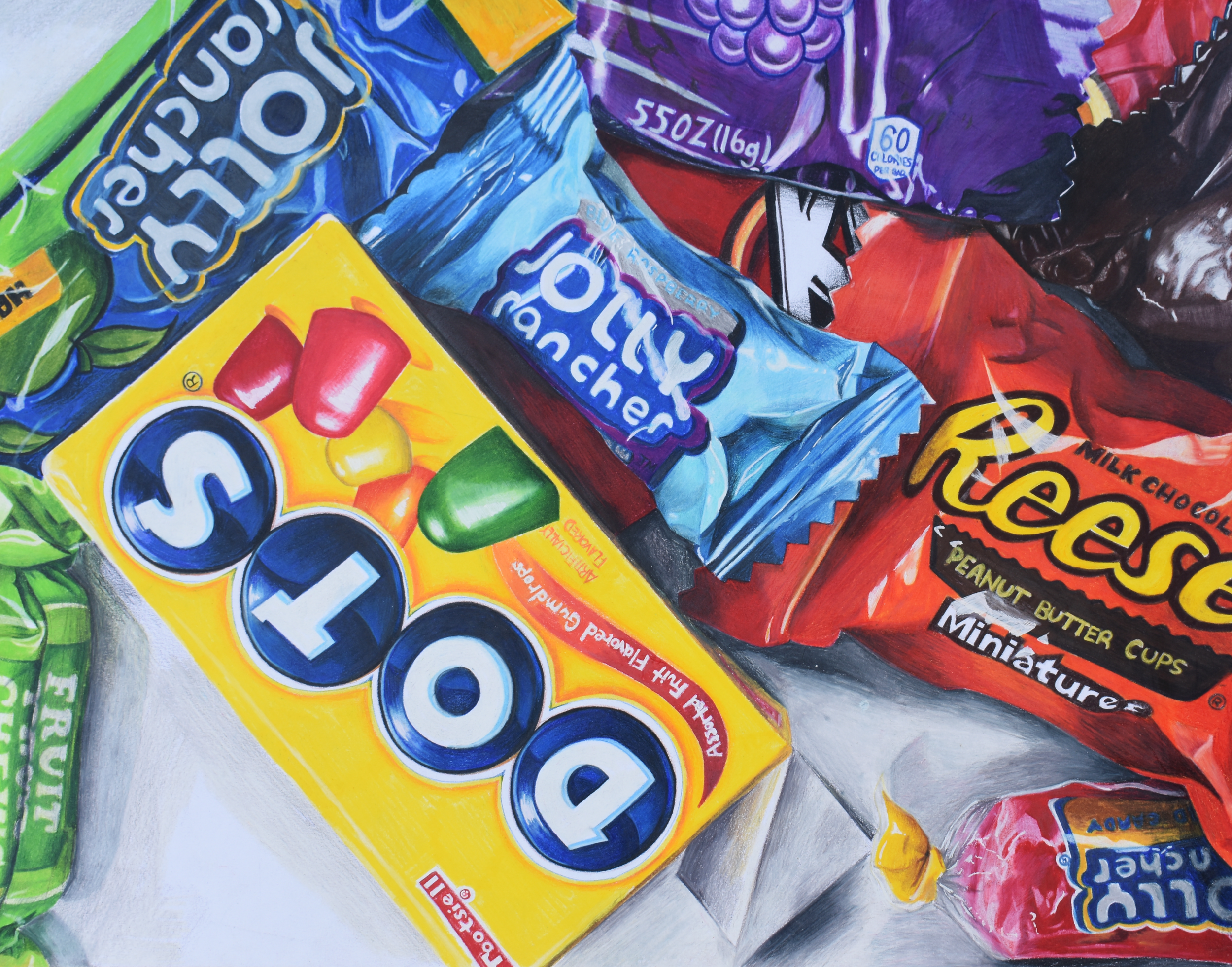 Marker and color pencil of Halloween candy