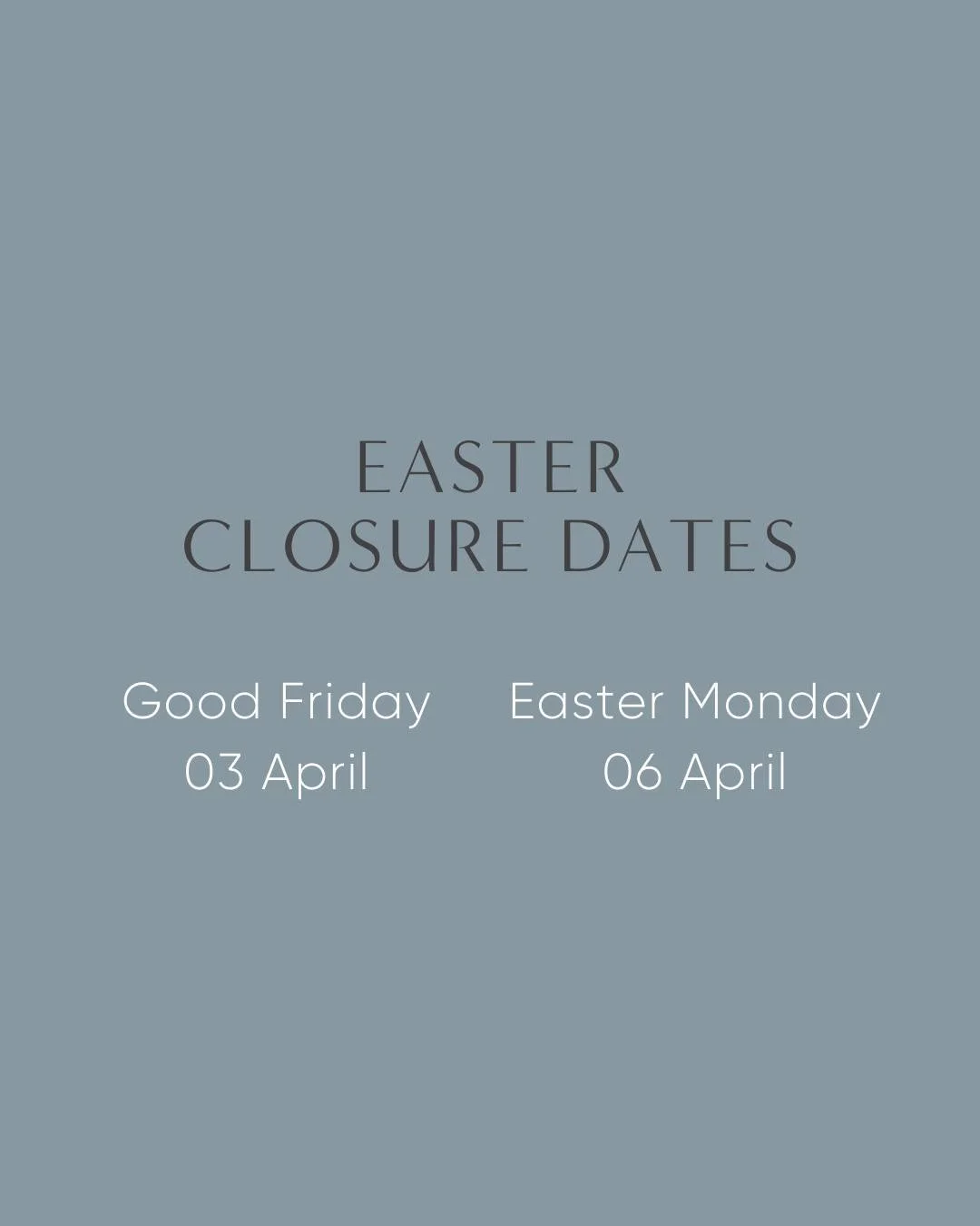 We will be closed this weekend, from Friday until Tuesday.

We hope you enjoy your long weekend!