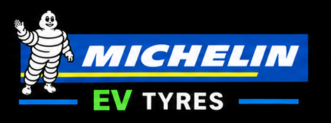 Michelin logo with the Michelin Man mascot, and text 'MICHELIN EV TYRES' on a black background.
