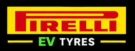 Pirelli logo with yellow background, red and black text, and green and white lettering for EV Tyres.
