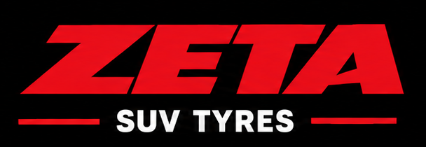 Logo for Zeta SUV Tyres with bold red and white text on a black background.
