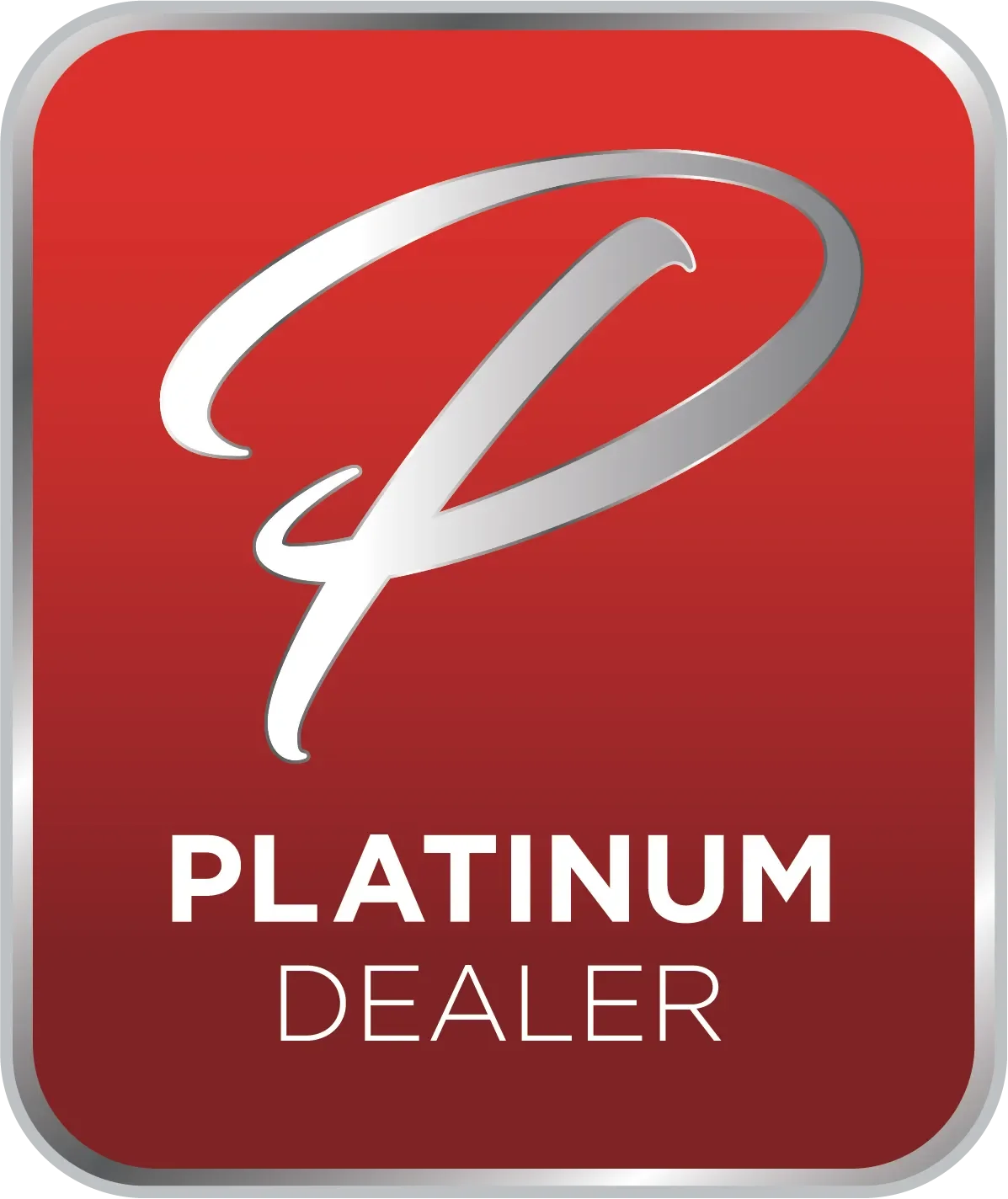 A red badge with a silver border, displaying a stylized silver letter 'Q' and the words 'PLATINUM DEALER' in white and gray text.