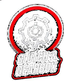 Logo featuring a gear with a handgun inside, red and black circular background, and the text "Clutch & Gearbox" in bold stylized font.
