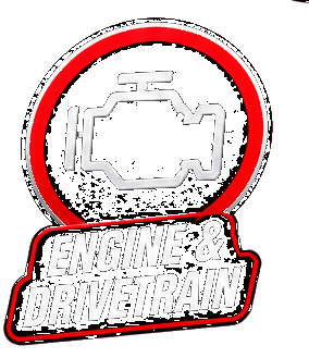 A logo featuring an engine icon inside a red circle, with the text 'Engine & Drivetrain' underneath.