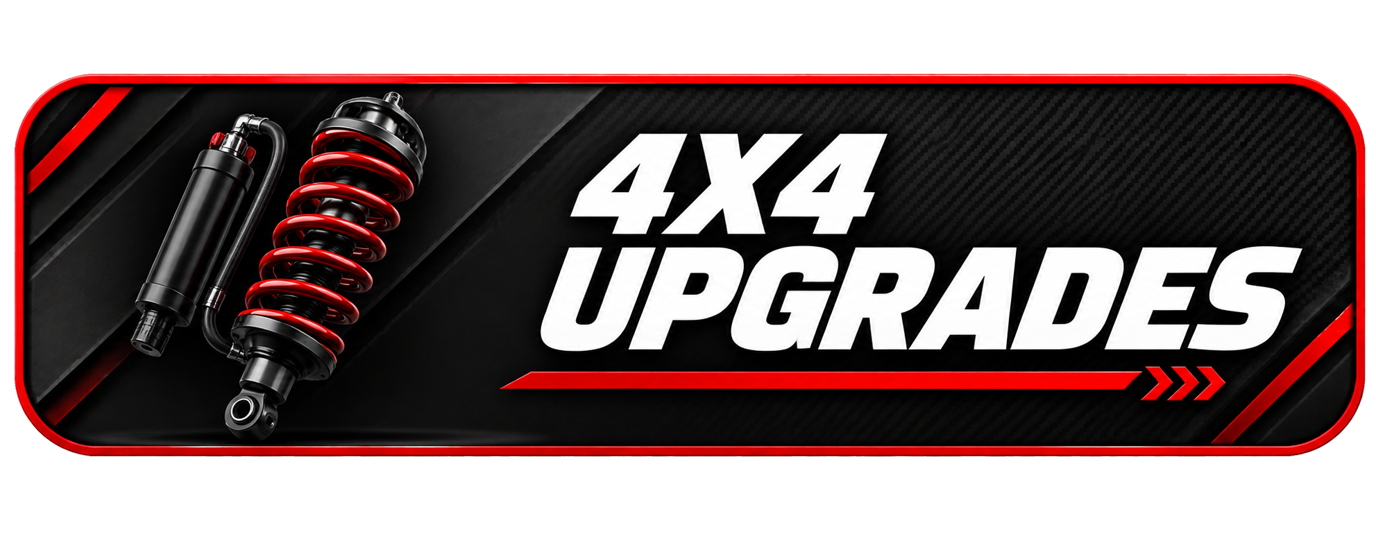 Image of a shock absorber with the text '4x4 Upgrades' in bold white font on a black background with red accents.