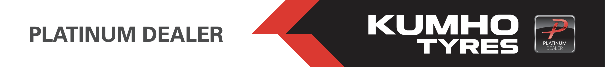 Kumho Tyres Platinum Dealer logo with black, red, and white design elements, indicating a top-tier tyre dealership.