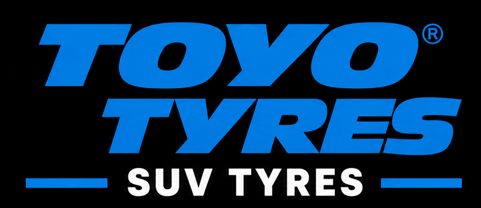Logo of Toyo Tires, a brand of SUV tires, in bold blue and white text on a black background.