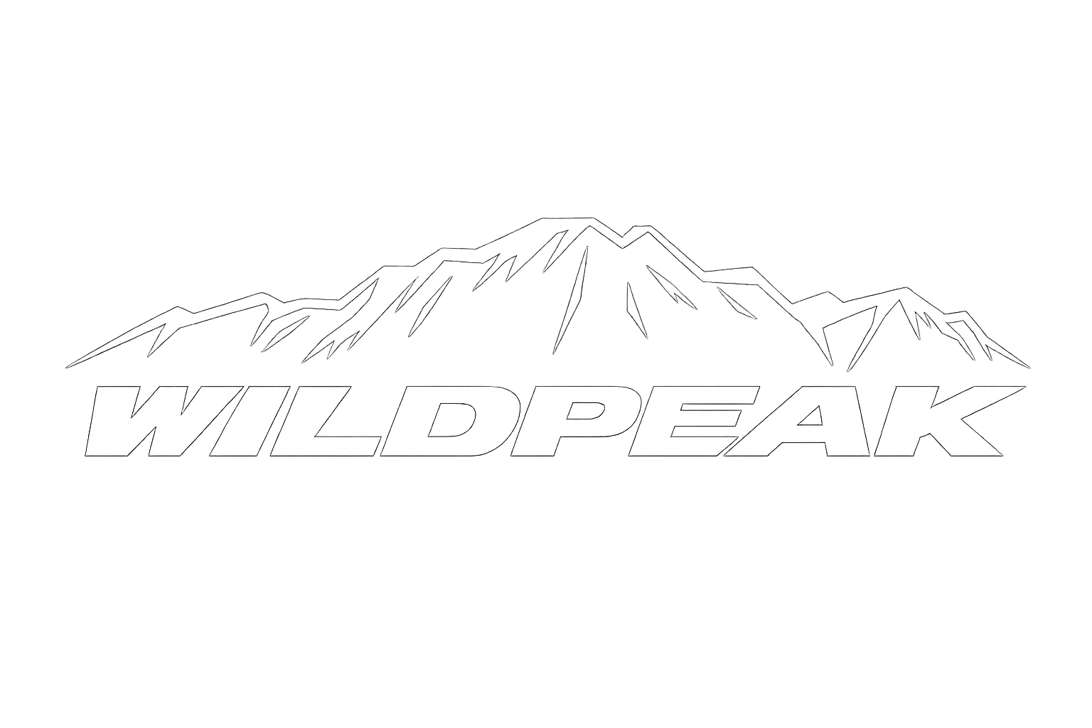 Stylized black and white logo of mountains with the text 'WILD PEAK' below.