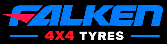 Falken 4x4 tires logo with blue, red, black, and white text and design elements.