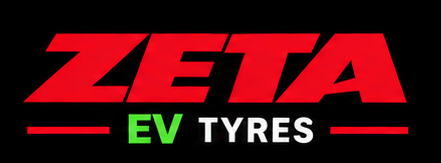 Zeta EV Tyres logo with bold red and green text on a black background