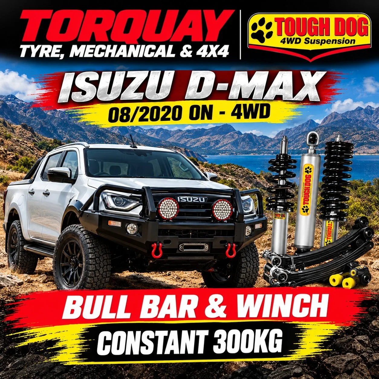 Isuzu D-MAX 08/2020 On – Tough Dog Foam Cell 40mm Lift – Bullbar/Winch – Constant 300KG