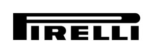 Pirelli logo in black and white.