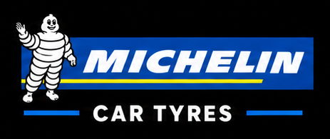 Michelin logo with mascot and text 'Car Tyres' on a black background.