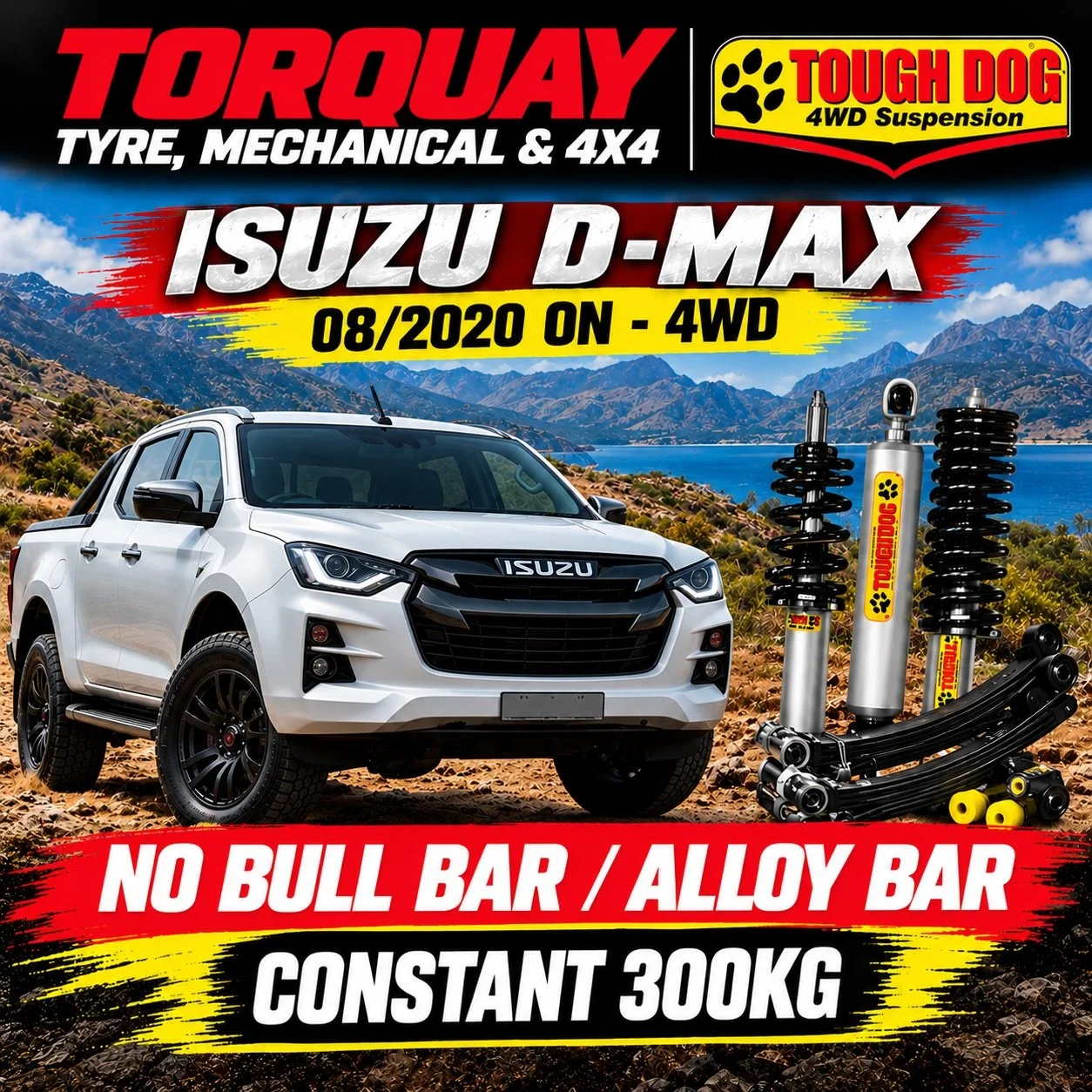 Isuzu D-MAX 08/2020 On – Tough Dog Foam Cell 40mm Lift – No Bullbar/Alloy – Constant 300KG