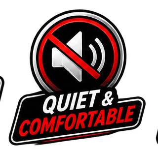 No sound icon with a red slash and a label that says "Quiet & Comfortable."