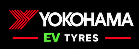 Yokohama EV tires logo on a black background.