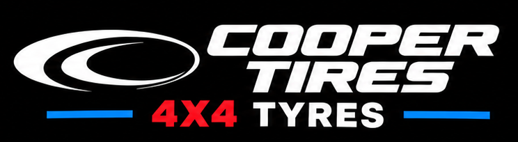 Cooper Tires logo with 4x4 Tyres text on a black background.