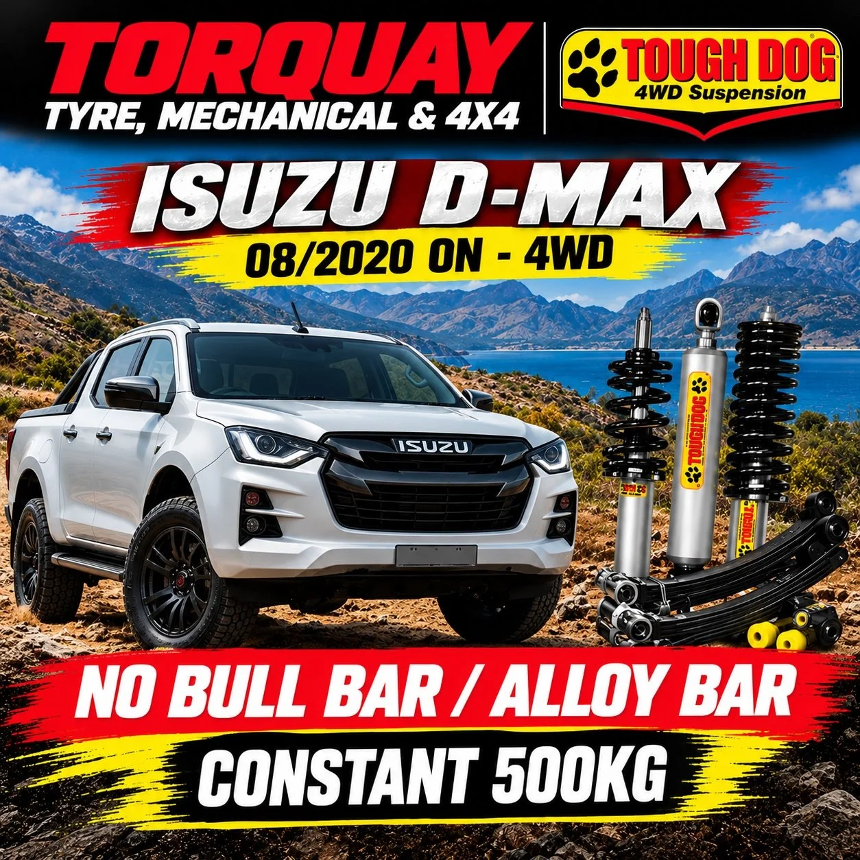 Isuzu D-MAX 08/2020 On – Tough Dog Foam Cell 40mm Lift – No Bullbar/Alloy – Constant 500KG