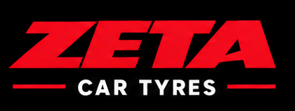 Logo of Zeta Car Tyres with red text on a black background.