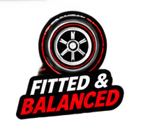 Logo of a tire with the text 'Fitted & Balanced'