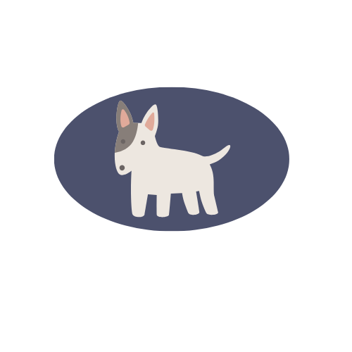 Cartoon of a gray and white donkey standing on a blue oval background.