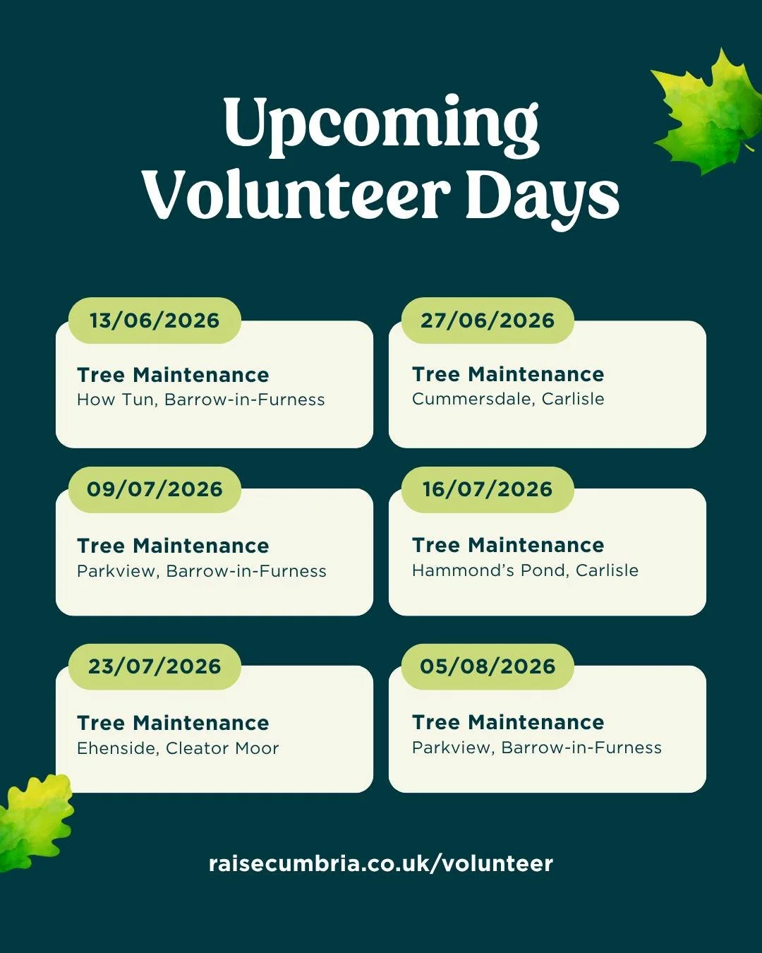 Join us as a Volunteer Community Forester 🌱

Our volunteer sessions are a chance to spend time outdoors, support woodland creation and connect with other people who care about nature and community.

Sessions run from 10am&ndash;3pm and are part of o