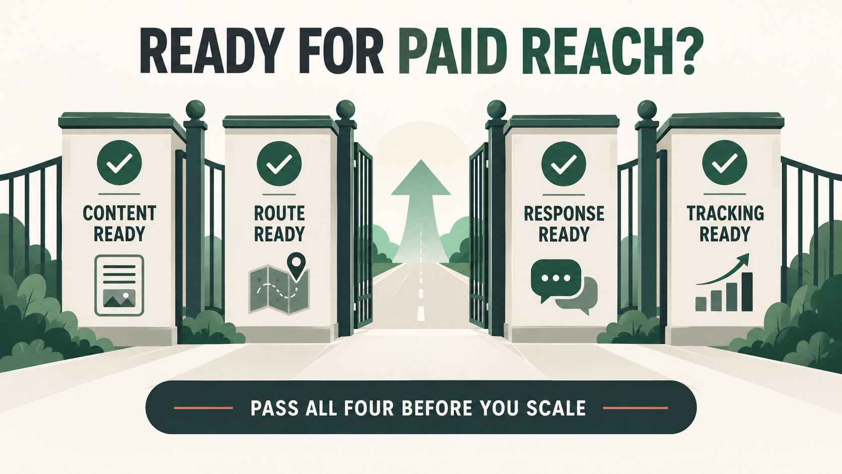 The four readiness checks before using Tencent Ads: content, route, response and tracking.