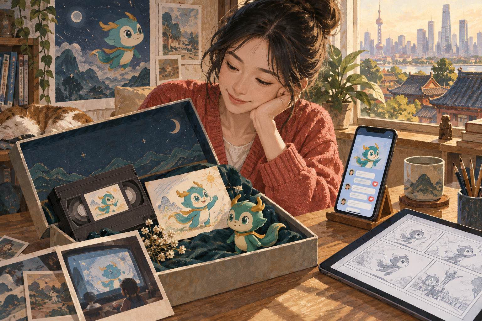 A grown-up Chinese animation fan reconnects childhood keepsakes with an official character account and new creative participation