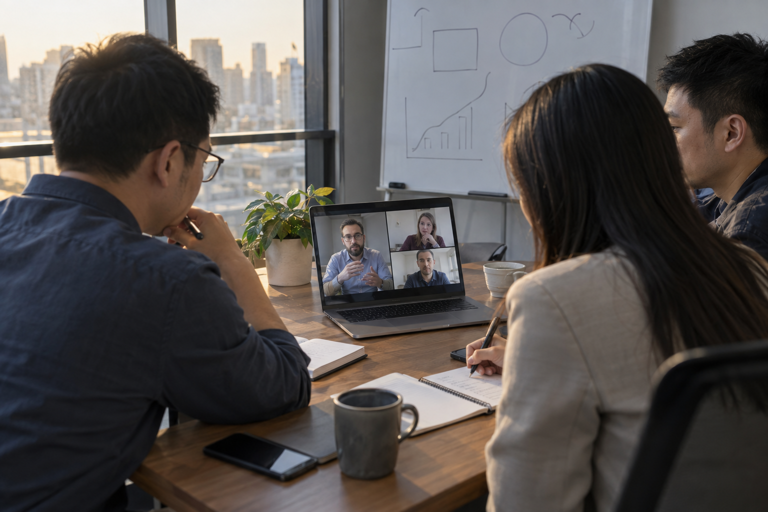 International headquarters and a China partner reviewing customer feedback together by video call.