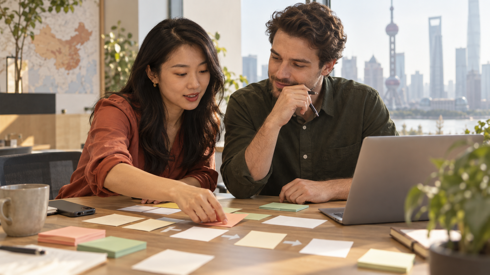 A bilingual international brand team mapping Chinese lead sources, owners and follow-up actions.