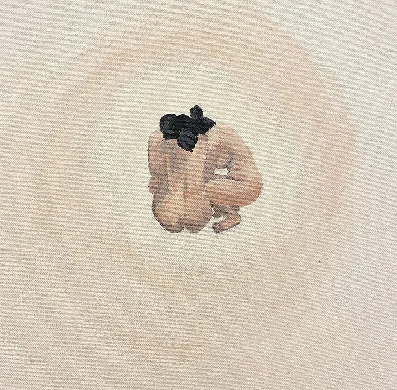 A small, detailed painting of a nude person abstract