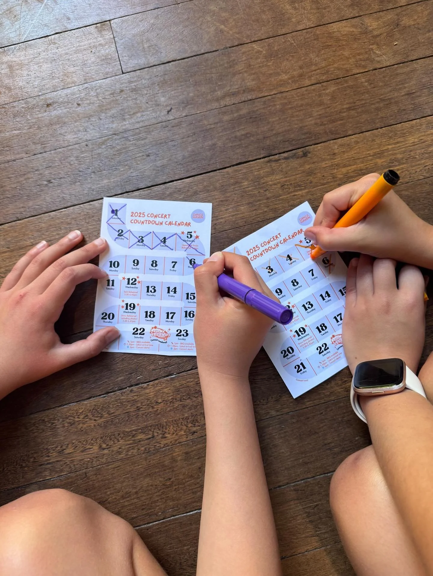 Countdown calendars are filling fast! Every ✖️ brings our dancers closer to concert day! 🧡💜