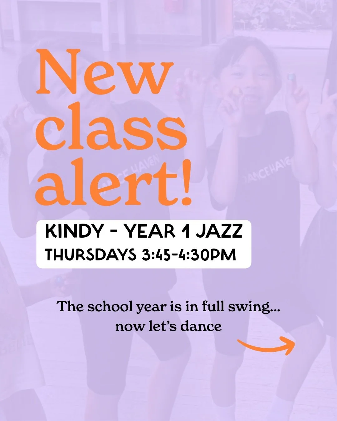 Thinking about dance? Term 2 is a great time to begin!

Our new Kindy &ndash; Year 1 Jazz class is the perfect after school activity: building confidence, coordination and friendships in a warm, supportive space.

🧡 Thursdays | 3:45&ndash;4:30pm

Sp