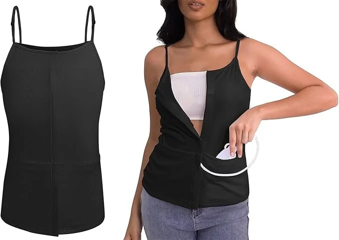 Tank top with drain pockets after mastectomy