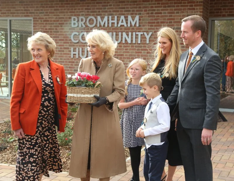 Queen Camilla opening the Bromham Community Hub in Wiltshire