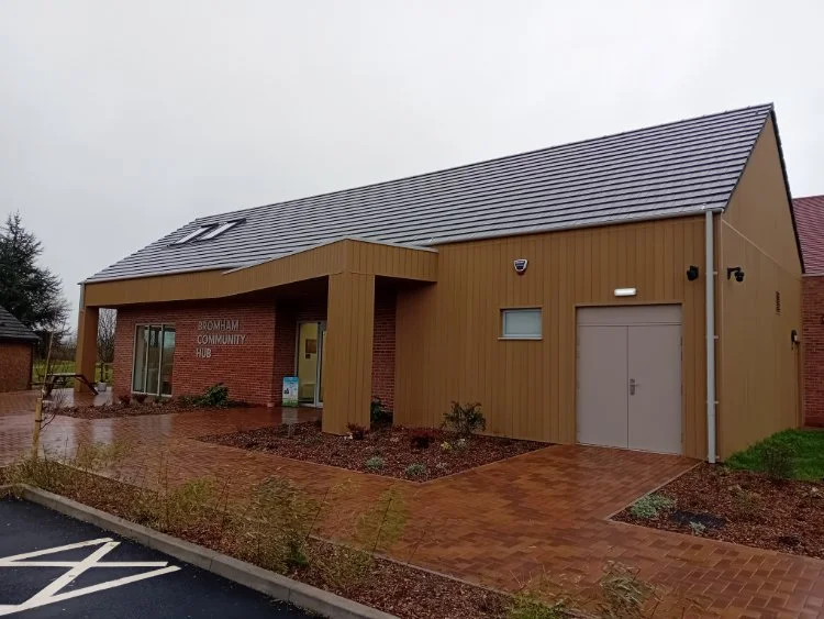 Bromham Community Hub in the rain