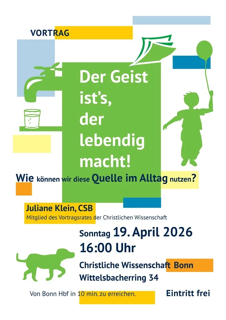 Vortrag : Der Geist ist's, der lebendig macht!
Wie k&ouml;nnen wir diese Quelle im Alltag nutzen?

In ihrem Vortrag sagt Juliane Klein: &raquo;Geist als stets greifbare Ressource und Substanz zu erforschen und f&uuml;r unser heutiges Leben nutzbar zu