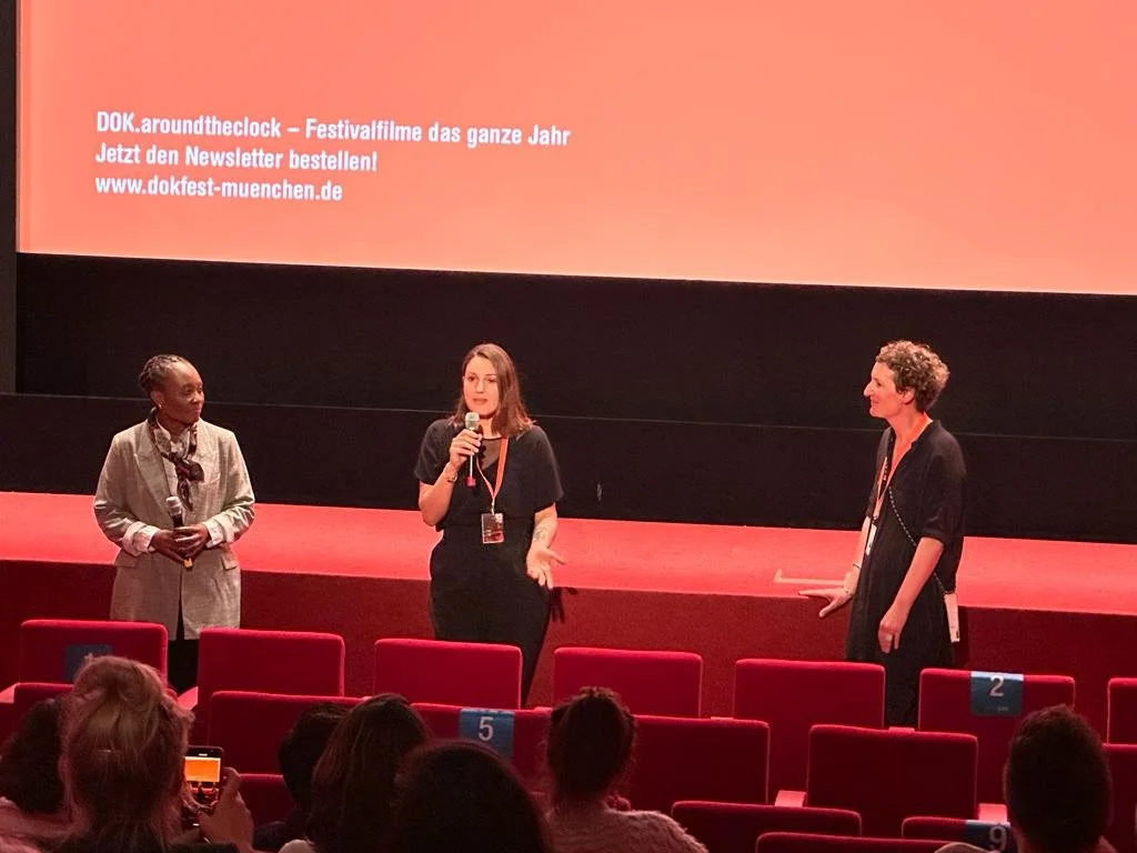 Q&A after our German premiere at HFF Cinema 1 at Dok.Fest Munich, May 2023