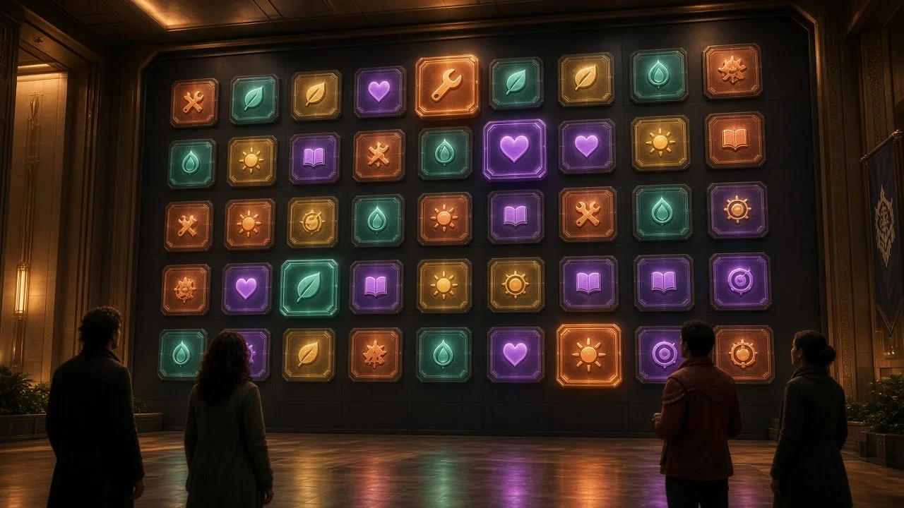 Quest board: cards brighten as underserved tasks become more rewarding.