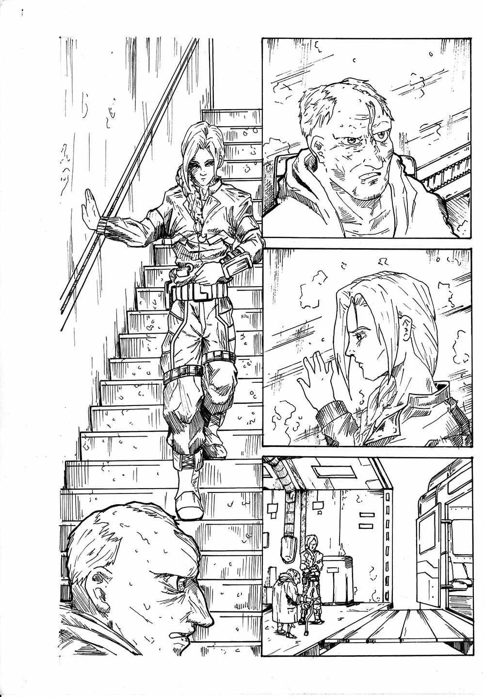 Inked page (2019 file): staircase scene