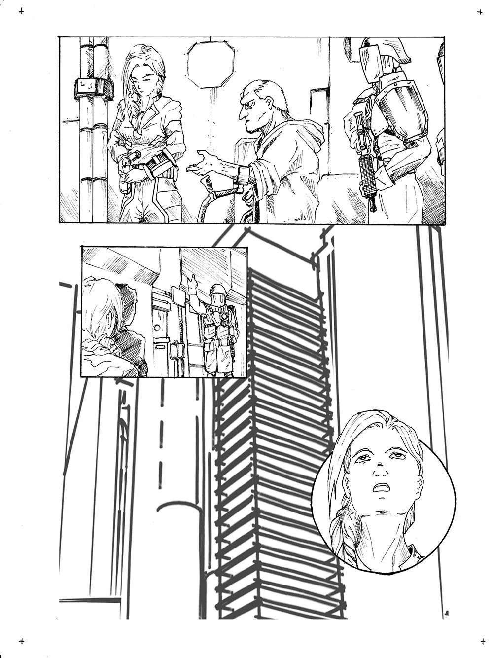Inked page (2019 file): street and tall building