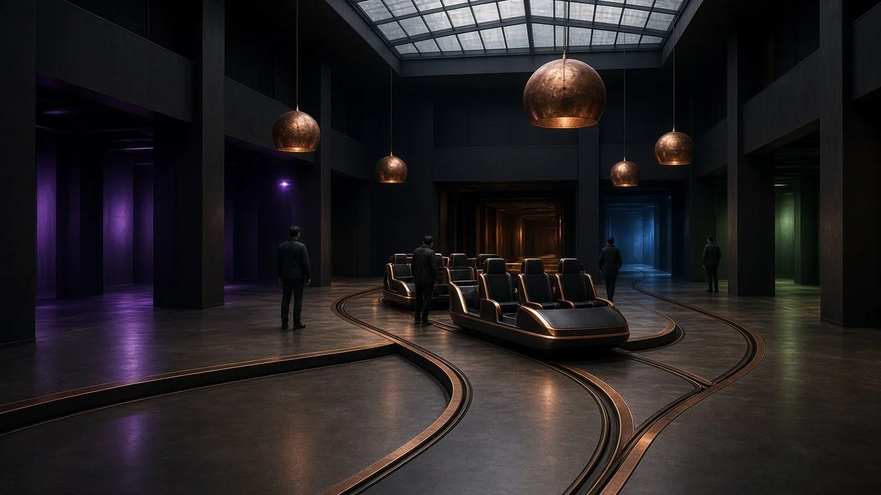 Concept render: the ride station in the atrium, imagined.
