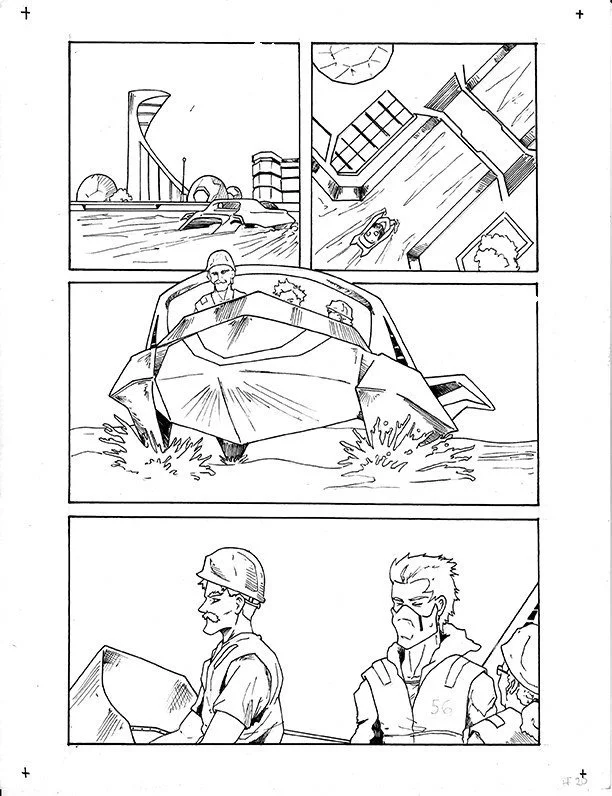 Inked page (2019 file): street and a workers' meeting