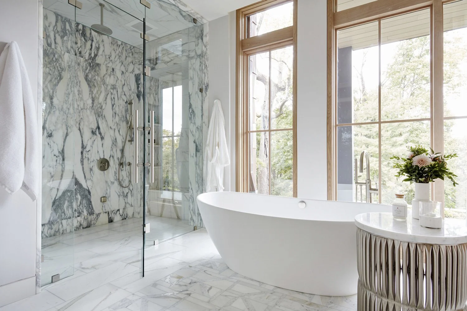 luxury-bathroom-interior-design-photography-marble-shower-freestanding-tub-by-kip-dawkins