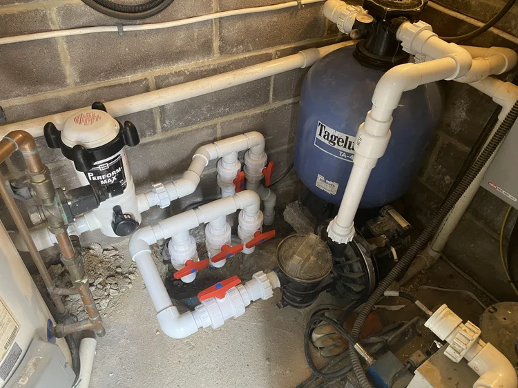 Swimming pool filtration heating and cover systems