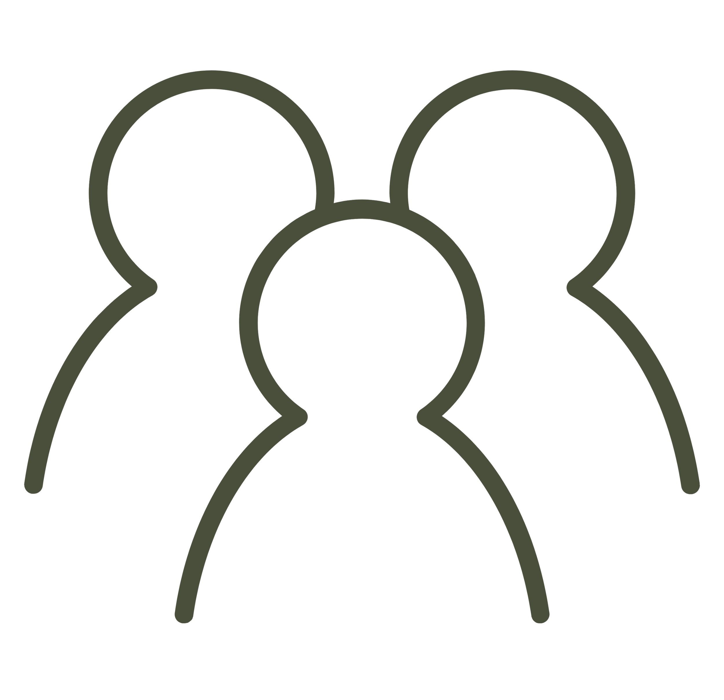 Outline of a group of five people with different hair styles in a simple, minimalistic style.