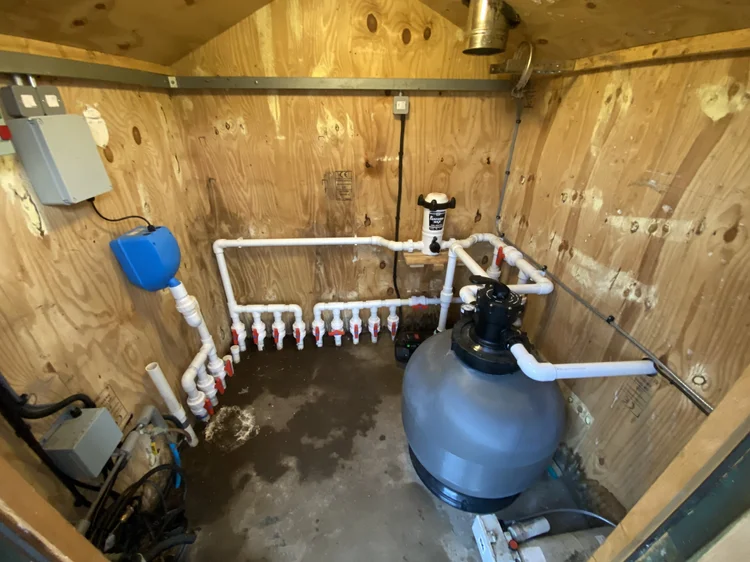 Swimming pool water care and filtration equipment